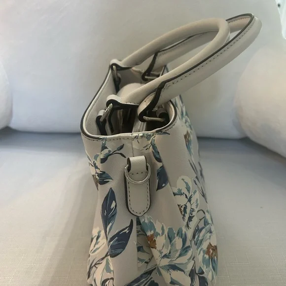 GUESS Floral Satchel in Blue and Cream - Picture 3 of 8